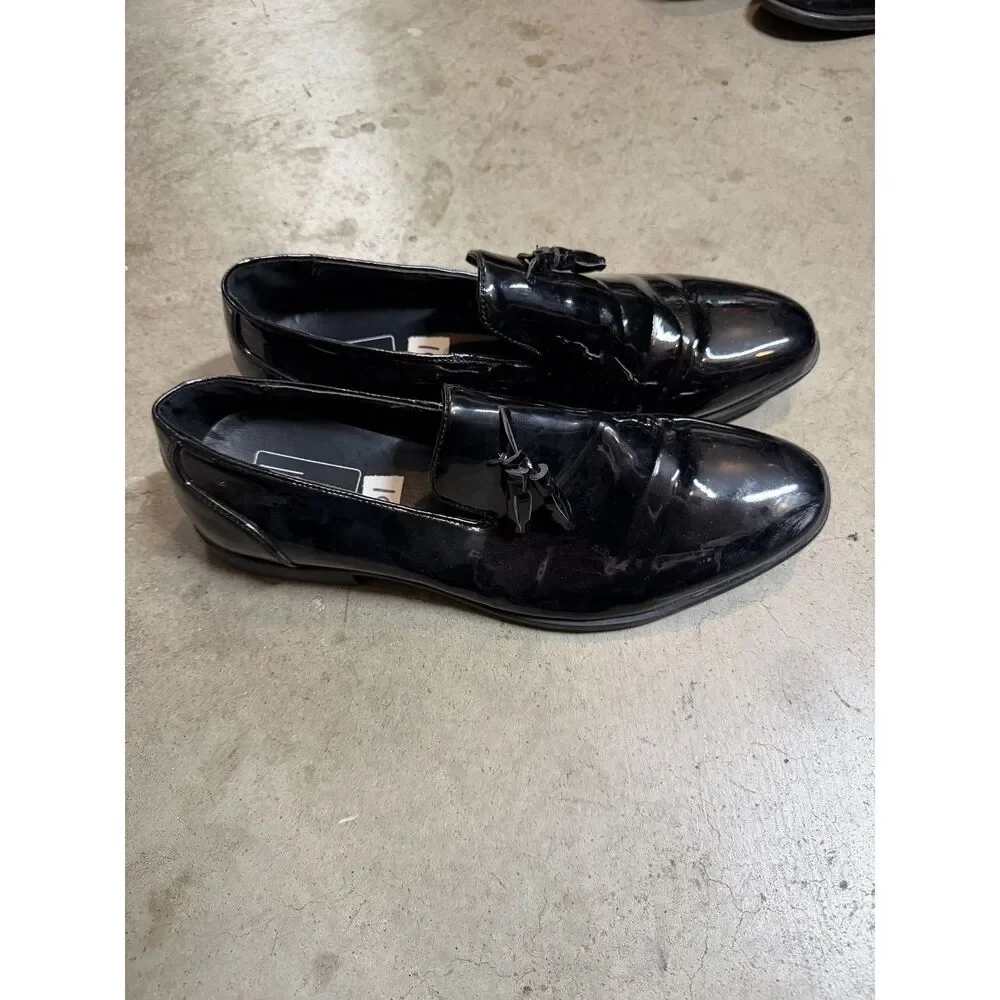 Mens ASOS Design Black Patent Faux Leather Tassel Loafers - Size 10